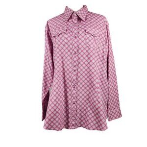 Wrangler Pearl Snap Shirt Women's 3XL Pink Breast Cancer Awarness Geometric